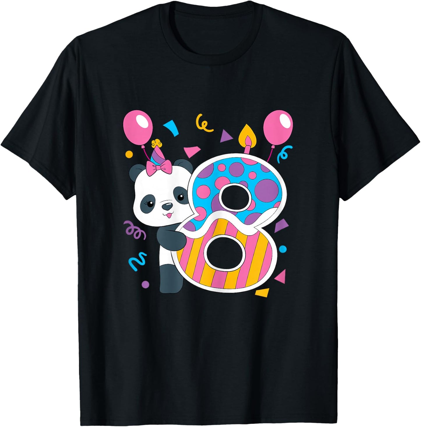 Panda 8 Year Old Children's Birthday Party T-Shirt - T-Shirt | Black
