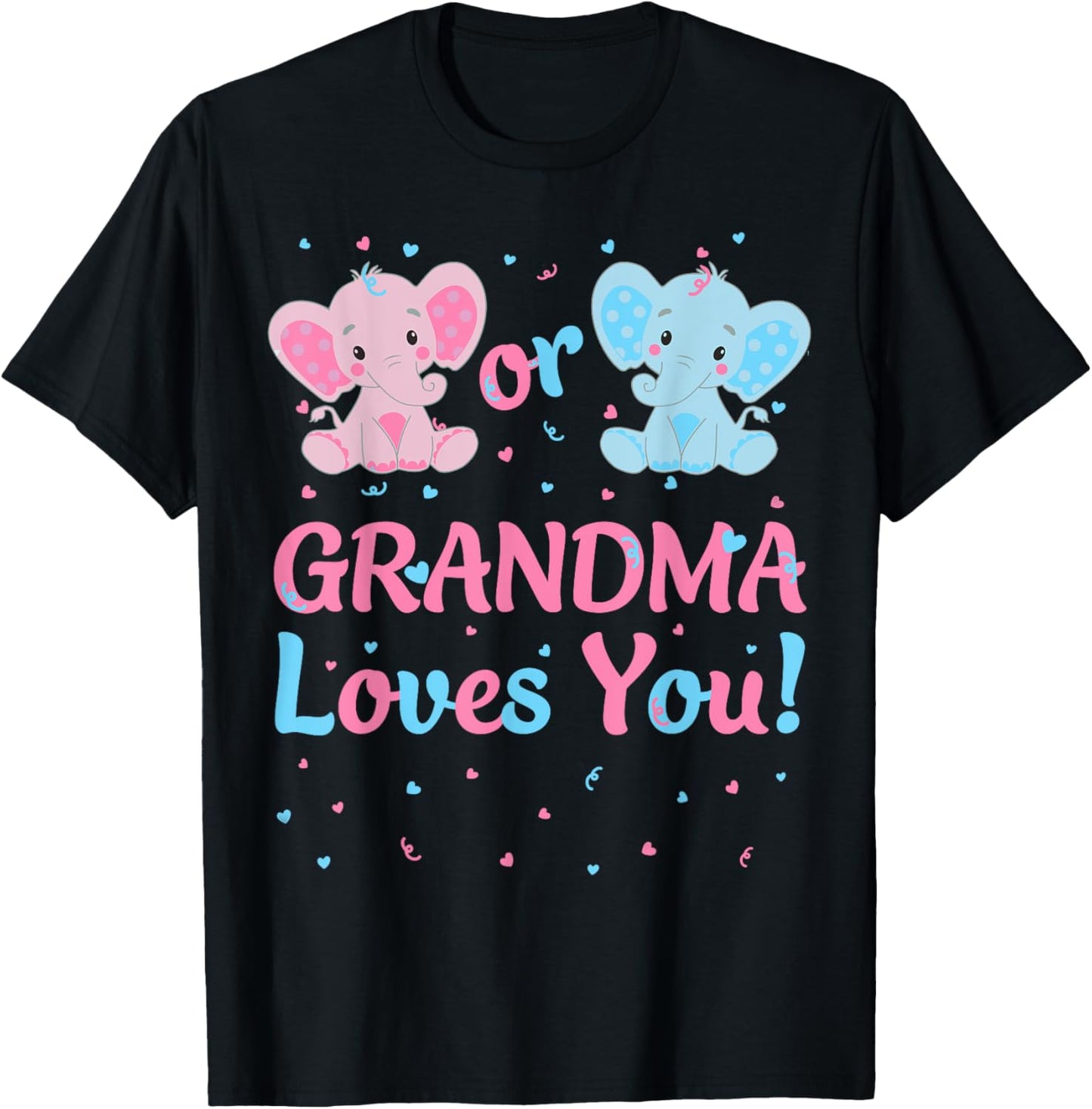 Grandma Gender Reveal Elephant Pink or Blue Matching Family T-Shirt - T-Shirt | Black