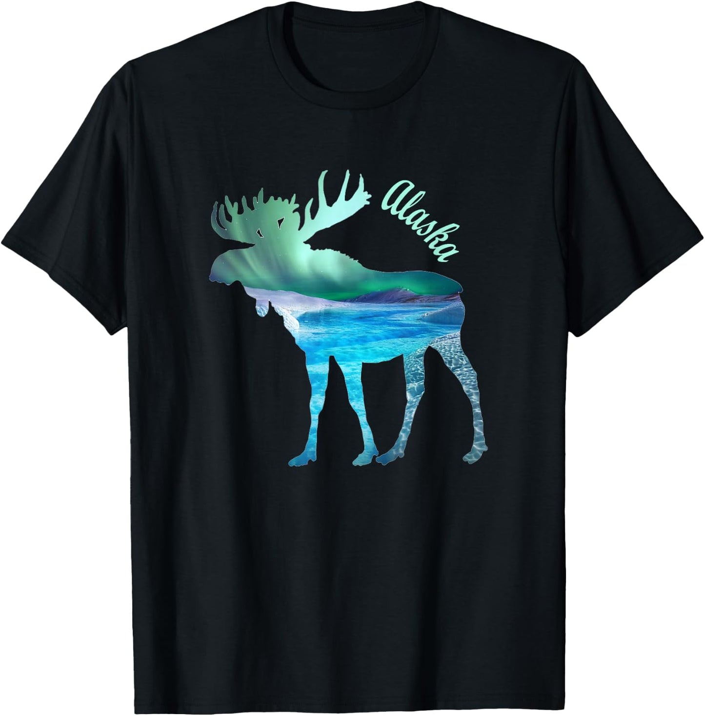Alaska Moose Gift Souvenir Keepsake Alaskan Northern Lights T-Shirt - T-Shirt | Black