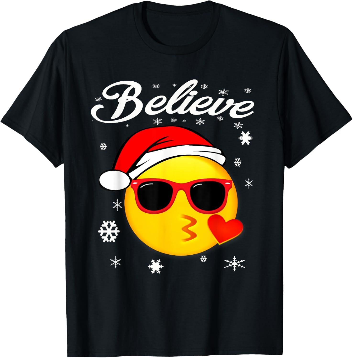 Christmas Believe Shirt Emoticon T-Shirt - T-Shirt | Black