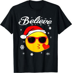 Christmas Believe Shirt Emoticon T-Shirt - T-Shirt | Black