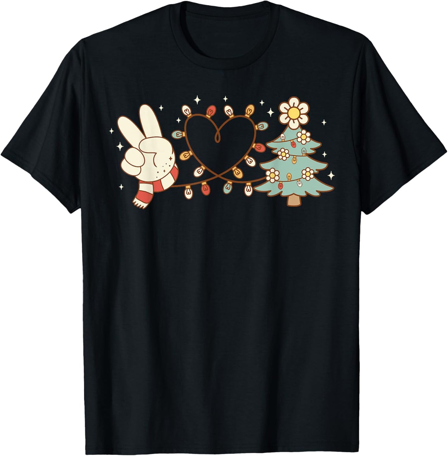 Peace Love Christmas Tree Heart Funny Xmas Holiday Vibes T-Shirt - T-Shirt | Black