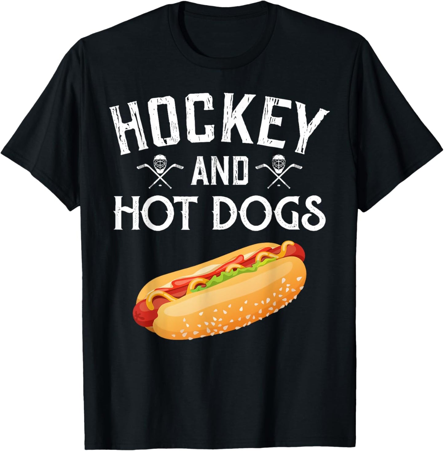 Hockey And Hot Dogs Funny Winter Sports Lovers Design T-Shirt - T-Shirt | Black