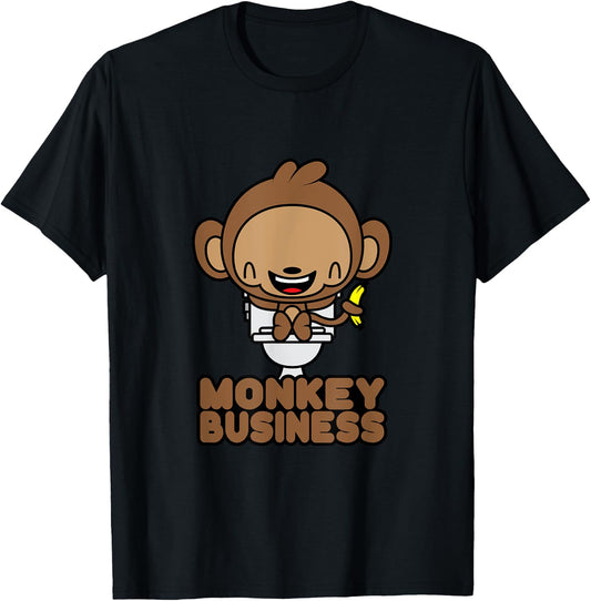 Potty Training Shirt Cute Toddler Monkey Business Toilet T-Shirt - T-Shirt | Black