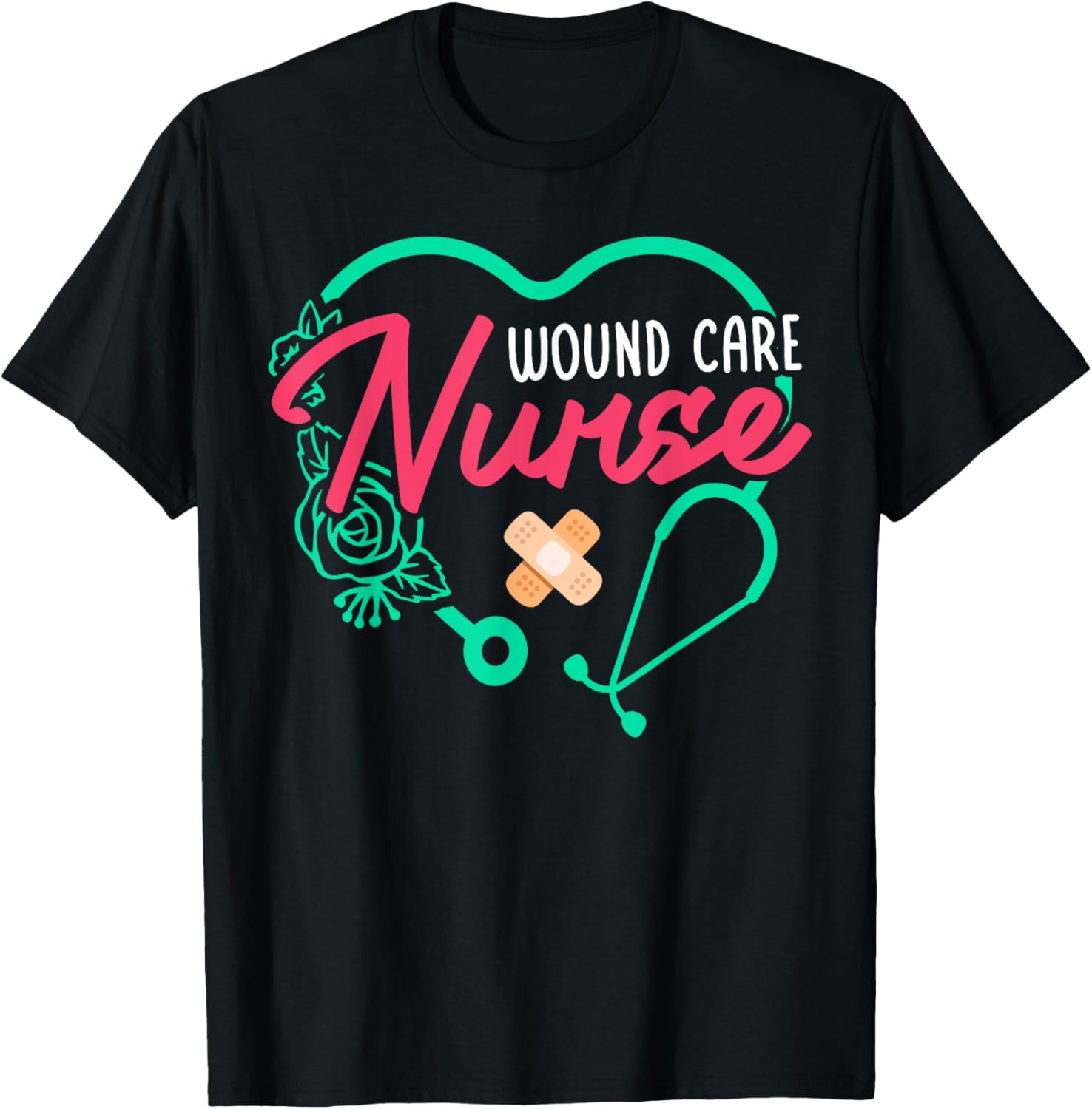 Wound Care Nurse Heart Stethoscope T-Shirt - T-Shirt | Black