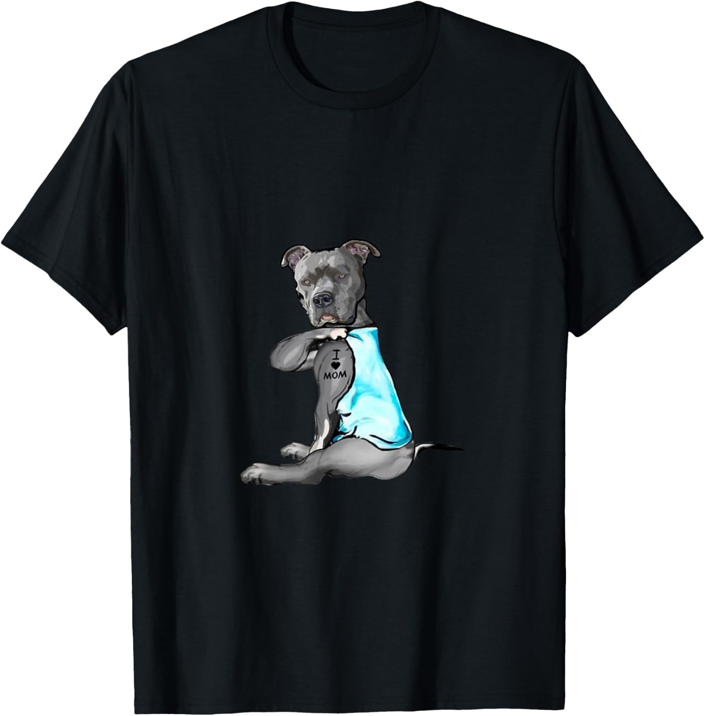 Funny Women Gifts Dog Pitbull I Love Mom Tattoo Gift T-Shirt - T-Shirt | Black