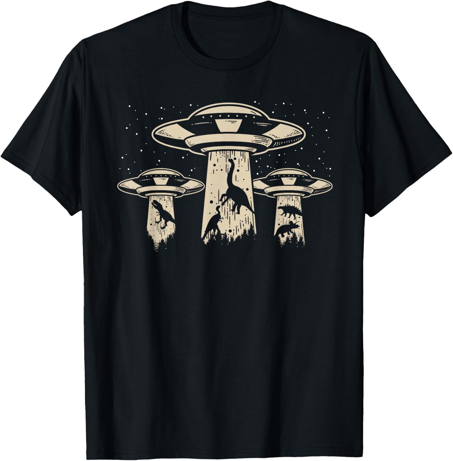 Wowsome! Alien UFO Abduction Dinosaur - -Adults/Kids - Black - Short Sleeve - Classic Fit - Cotton/Polyester - Machine Wash - Small T-Shirt - T-Shirt | Black