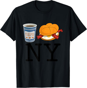 Coffe And Hamburger Bacon Egg NY Retro Vintage Graphic T-Shirt - T-Shirt | Black