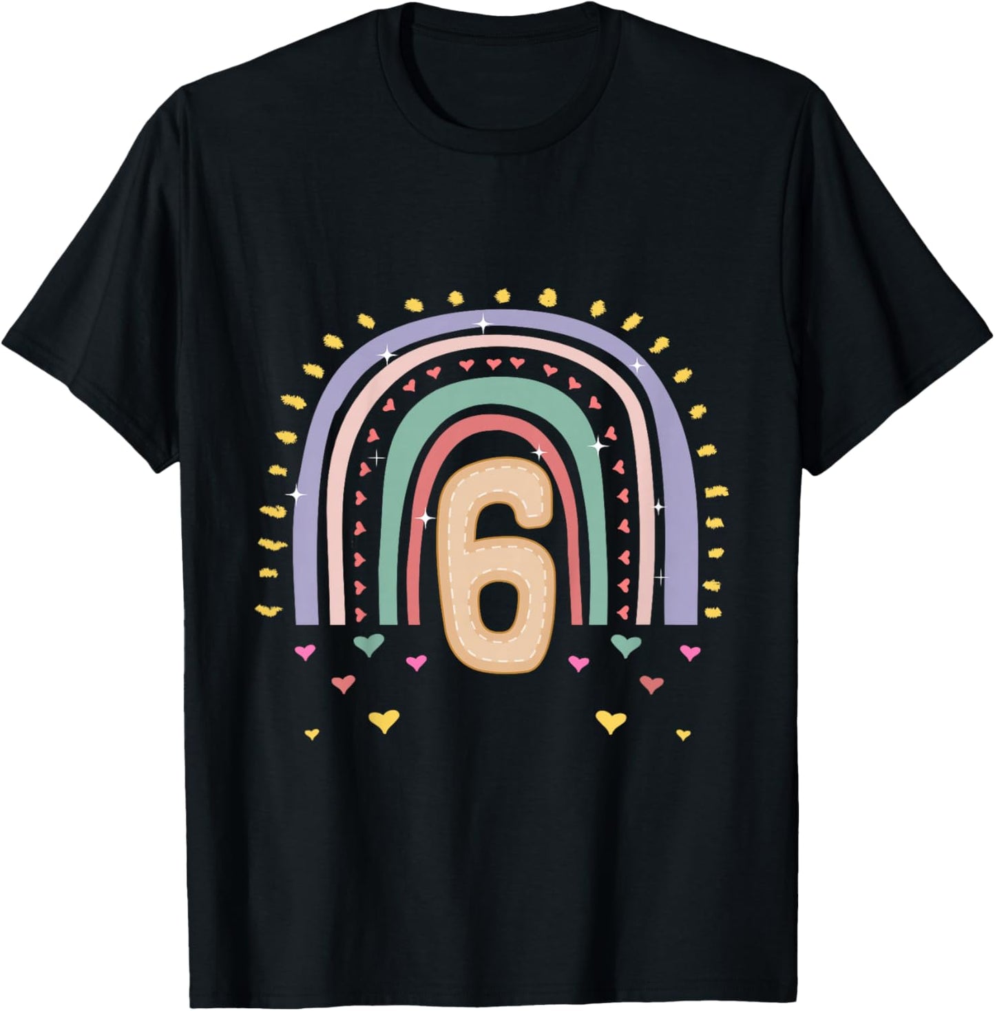 Kinder 6. Geburtstag süßes Regenbogen Mädchen 6 Jahre alt Deko T-Shirt - T-Shirt | Black