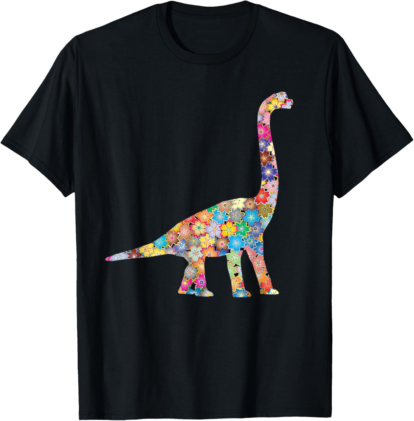 SunFrot T Rex Dinosaur, Flowers - -Adults/Kids, Black, Small, Short Sleeve, Cotton 100% T-Shirt - T-Shirt | Black