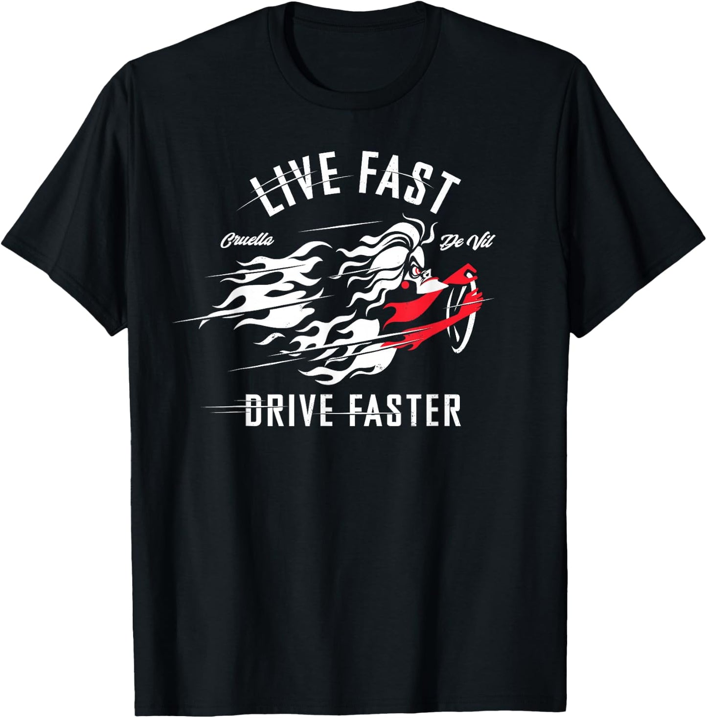 Disney Villains Cruella de Vil Live Fast Drive Faster T-Shirt - T-Shirt | Black