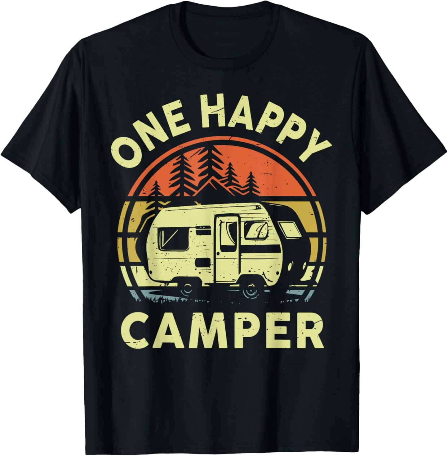 One Happy Camper Mom Dad Funny RV Camping Toddler Dada Retro T-Shirt - T-Shirt | Black
