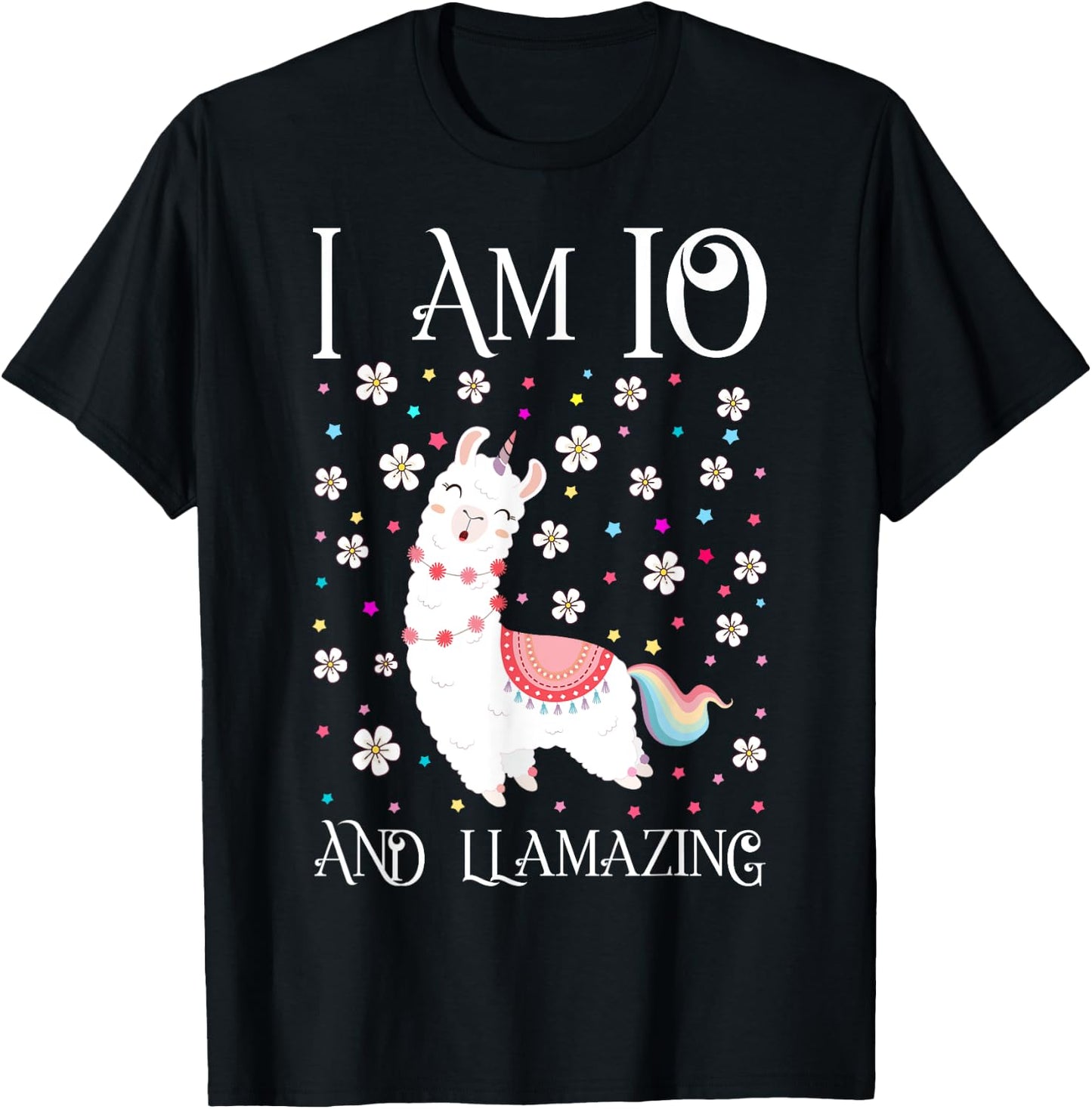 10 Years Old Girl Llama Gift 10th Birthday Llamazing Kids T-Shirt - T-Shirt | Black