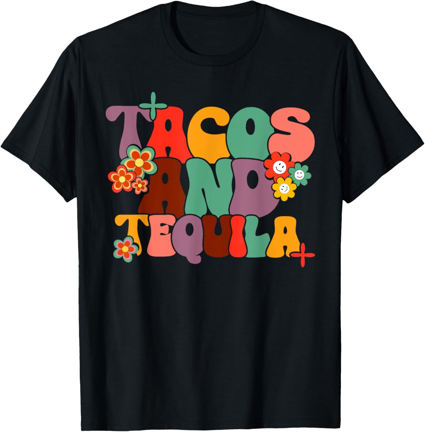 Tacos And Tequila Cinco De Mayo Groovy Mexican Drinking T-Shirt - T-Shirt | Black