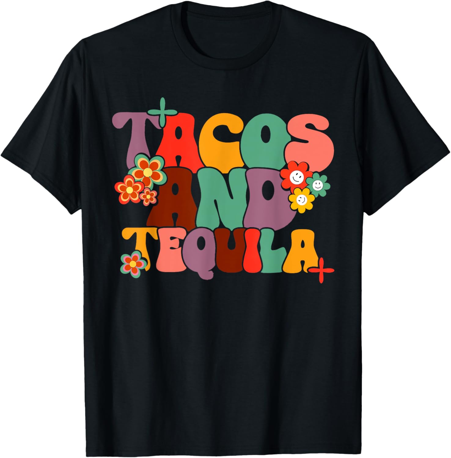 Tacos And Tequila Cinco De Mayo Groovy Mexican Drinking T-Shirt - T-Shirt | Black