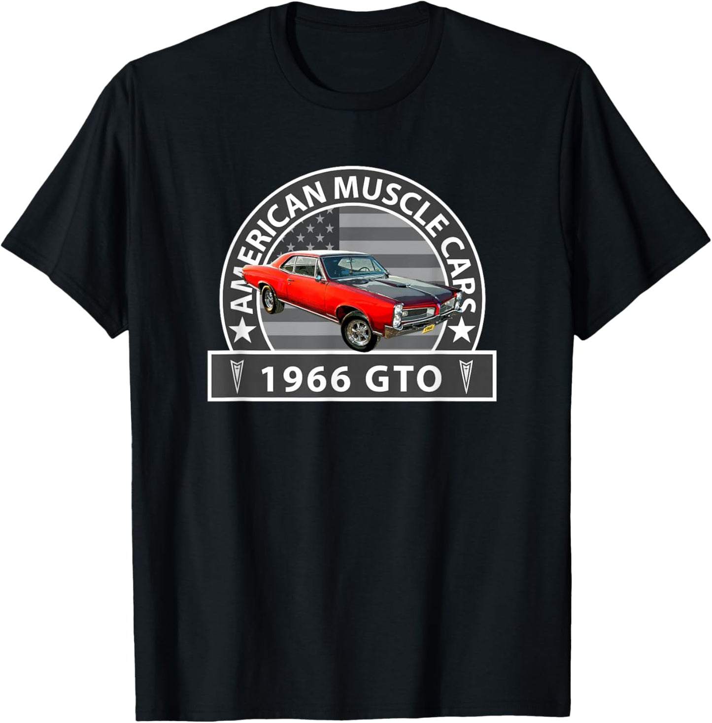American Muscle Car, Red 1966 Gto, Classic Hot Rods, Car Guy T-Shirt - T-Shirt | Black