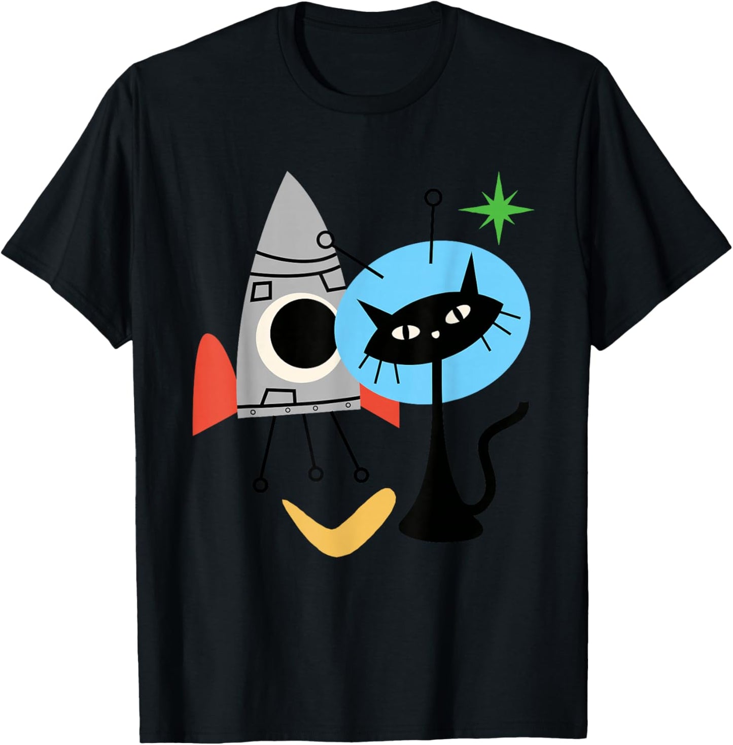 Cat Astronaut Space Retro Atomic Age Mid-Century Modern T-Shirt - T-Shirt | Black