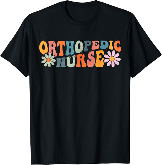 Orthopedic Nurse Ortho Nursing Gifts Groovy Orthopedic Nurse Ortho Nursing Black -Adults Small Regular Fit Short Sleeve Cotton 60% Polyester 40% T-Shirt - T-Shirt | Black