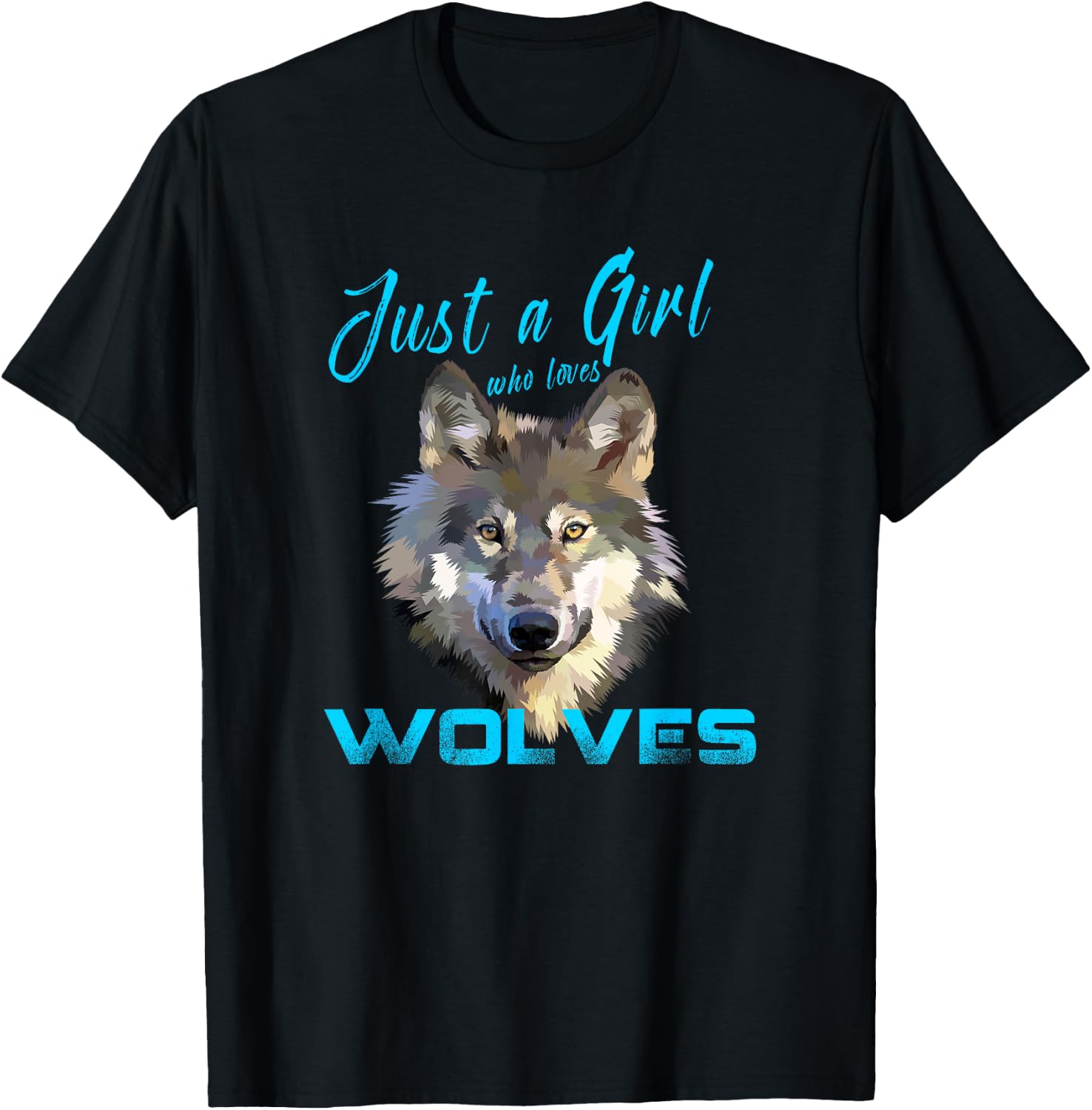Just A Girl Who Loves Wolves Shirt Cute Wolf Gift Girls T-Shirt - T-Shirt | Black