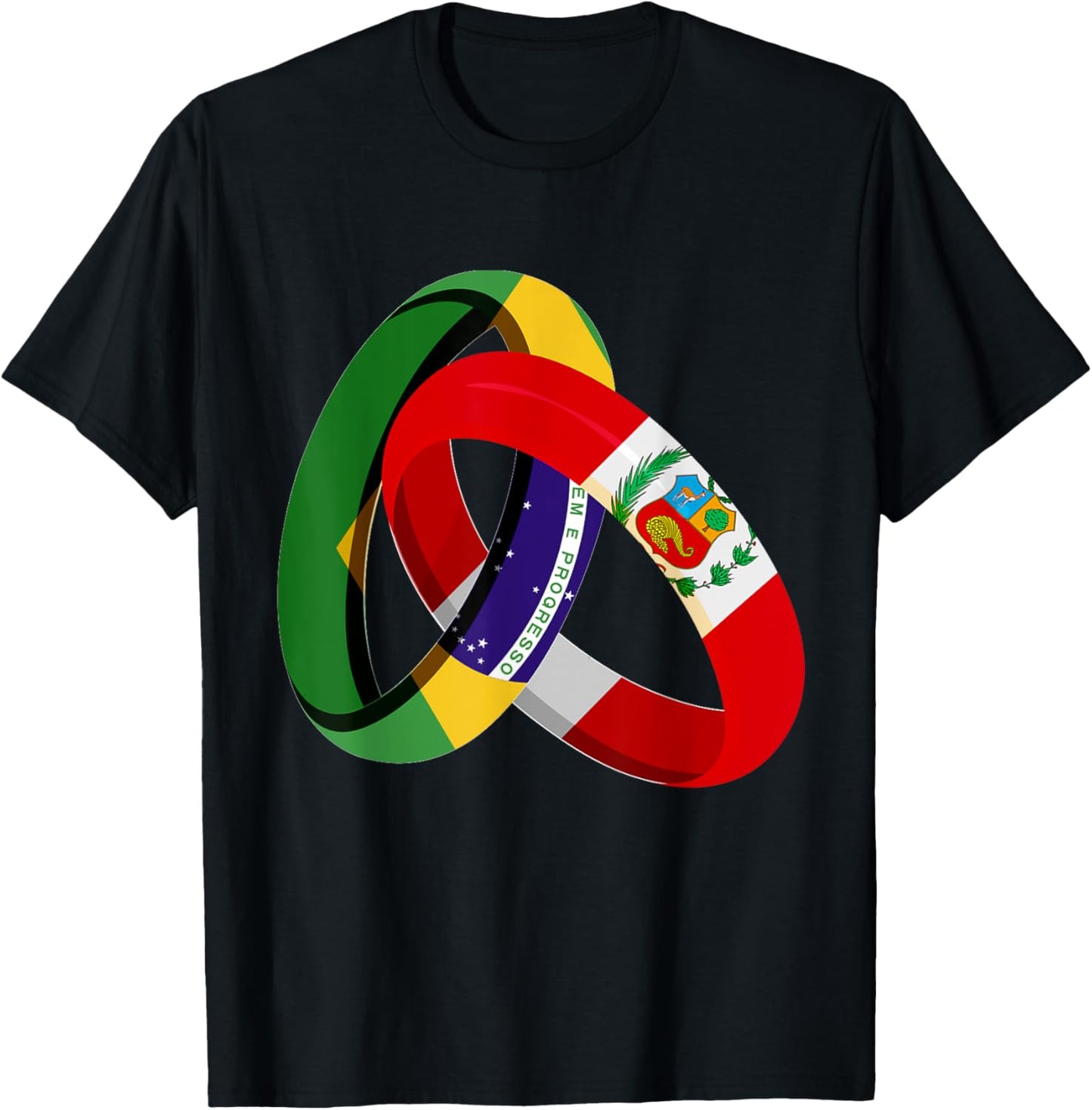 Brazil Flag Peru Grown Ring Marriage Wedding T-Shirt - T-Shirt | Black