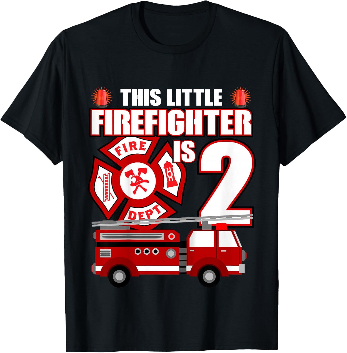 2 Year Old Firefighter Birthday Party Fire Truck 2nd Gift T-Shirt - T-Shirt | Black