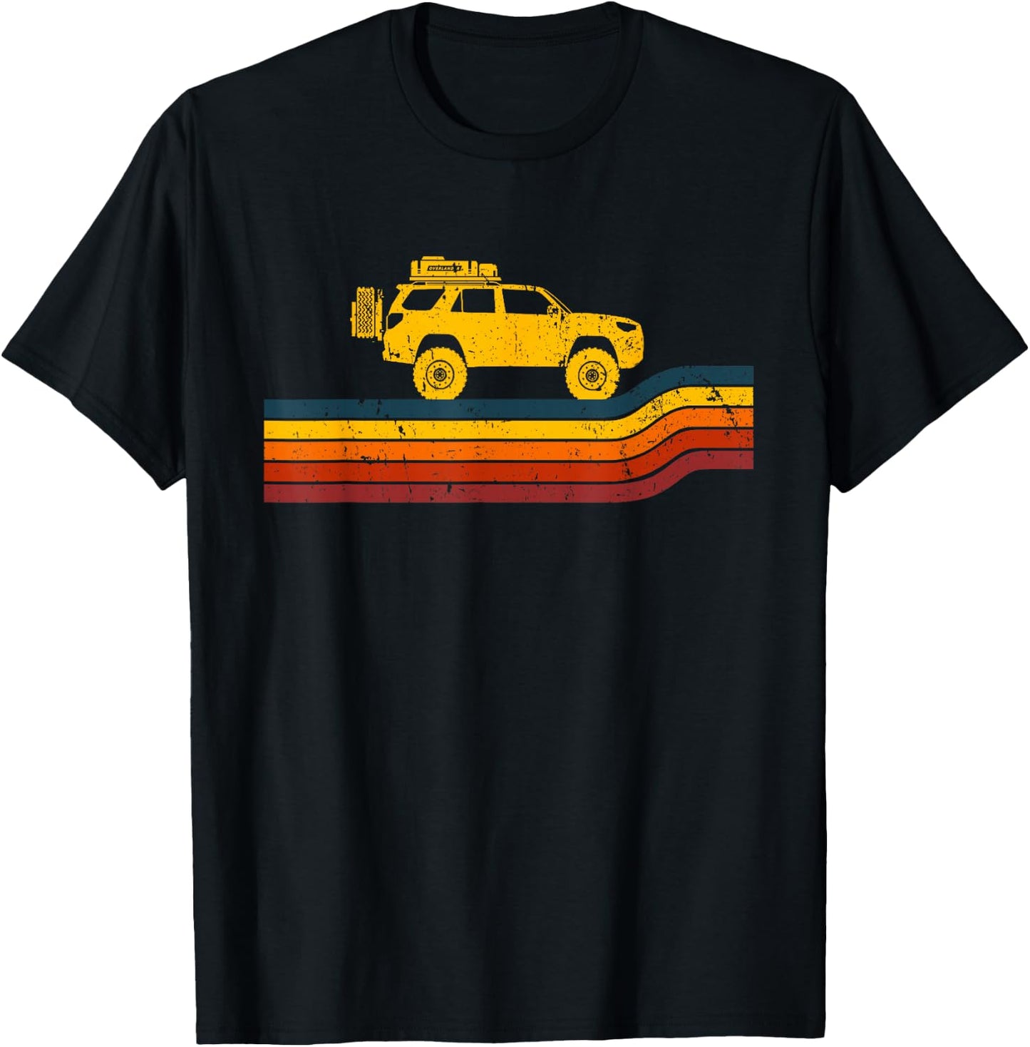 Overland Atlas Retro Runner Tracks 4x4 Offload Camping T-Shirt - T-Shirt | Black