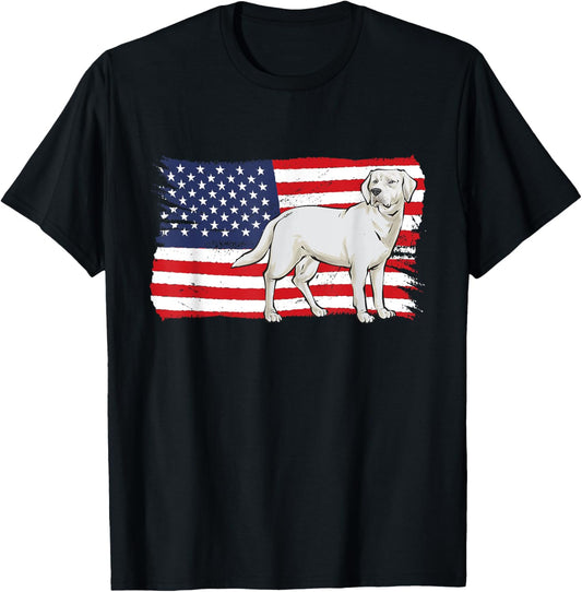 White Labrador Retriever American Flag White Lab Women Men T-Shirt - T-Shirt | Black