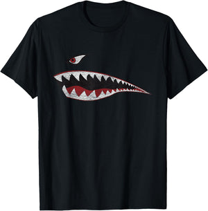 Shark Teeth Nose Art Warhawk P-40 A-10 Warthog War Plane T-Shirt - T-Shirt | Black
