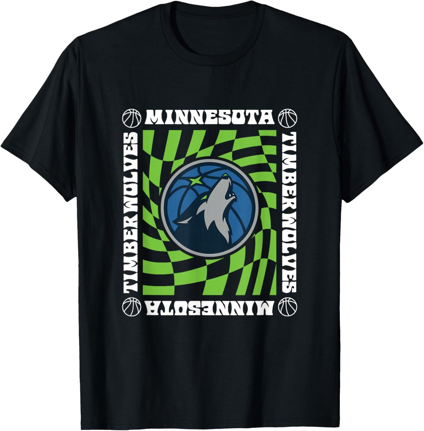 NBA Minnesota Timberwolves Retro Checkerboard Wave T-Shirt - T-Shirt | Black