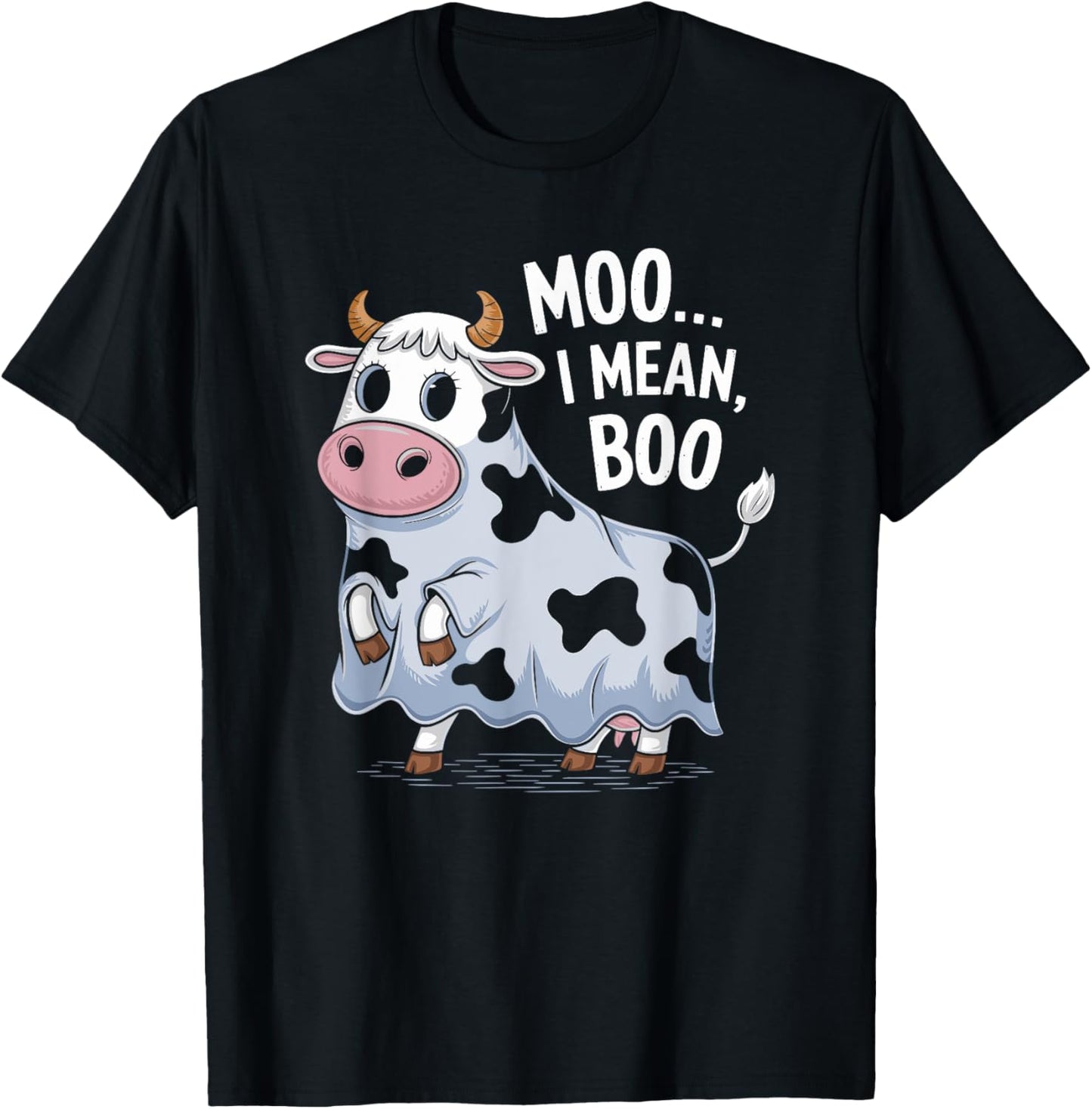 Ghost Cow Moo I Mean Boo Halloween Costume Funny Cow Lover T-Shirt - T-Shirt | Black