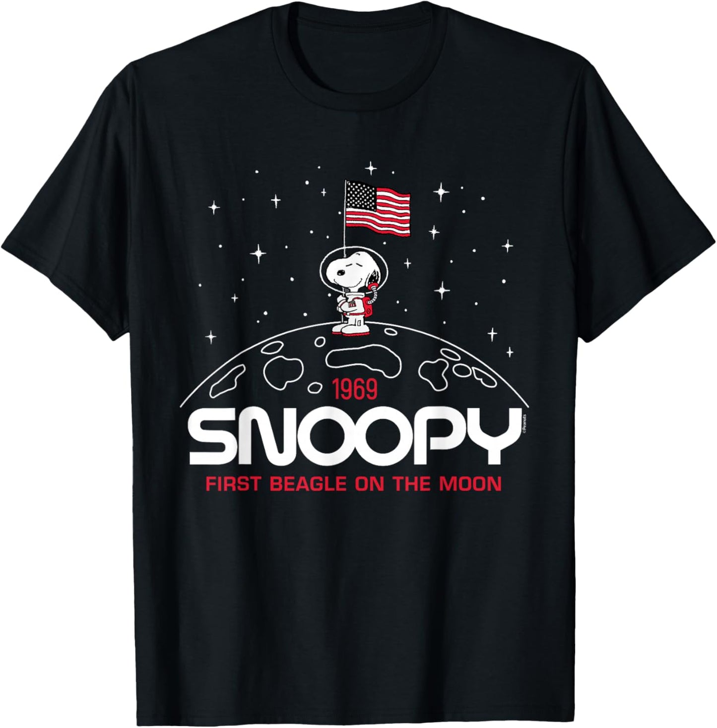 Peanuts - Snoopy Flag Moon T-Shirt - T-Shirt | Black