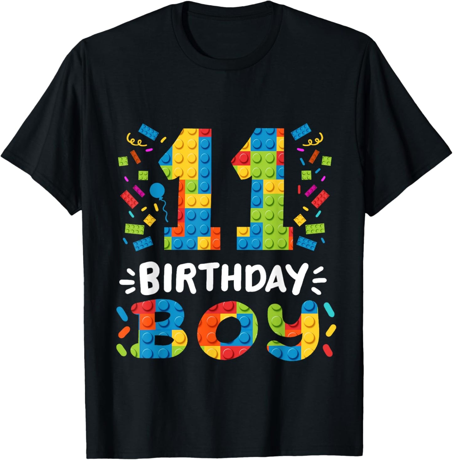 Kids 11 Years Old Building Blocks Builder 11th Birthday Boys T-Shirt - T-Shirt | Black