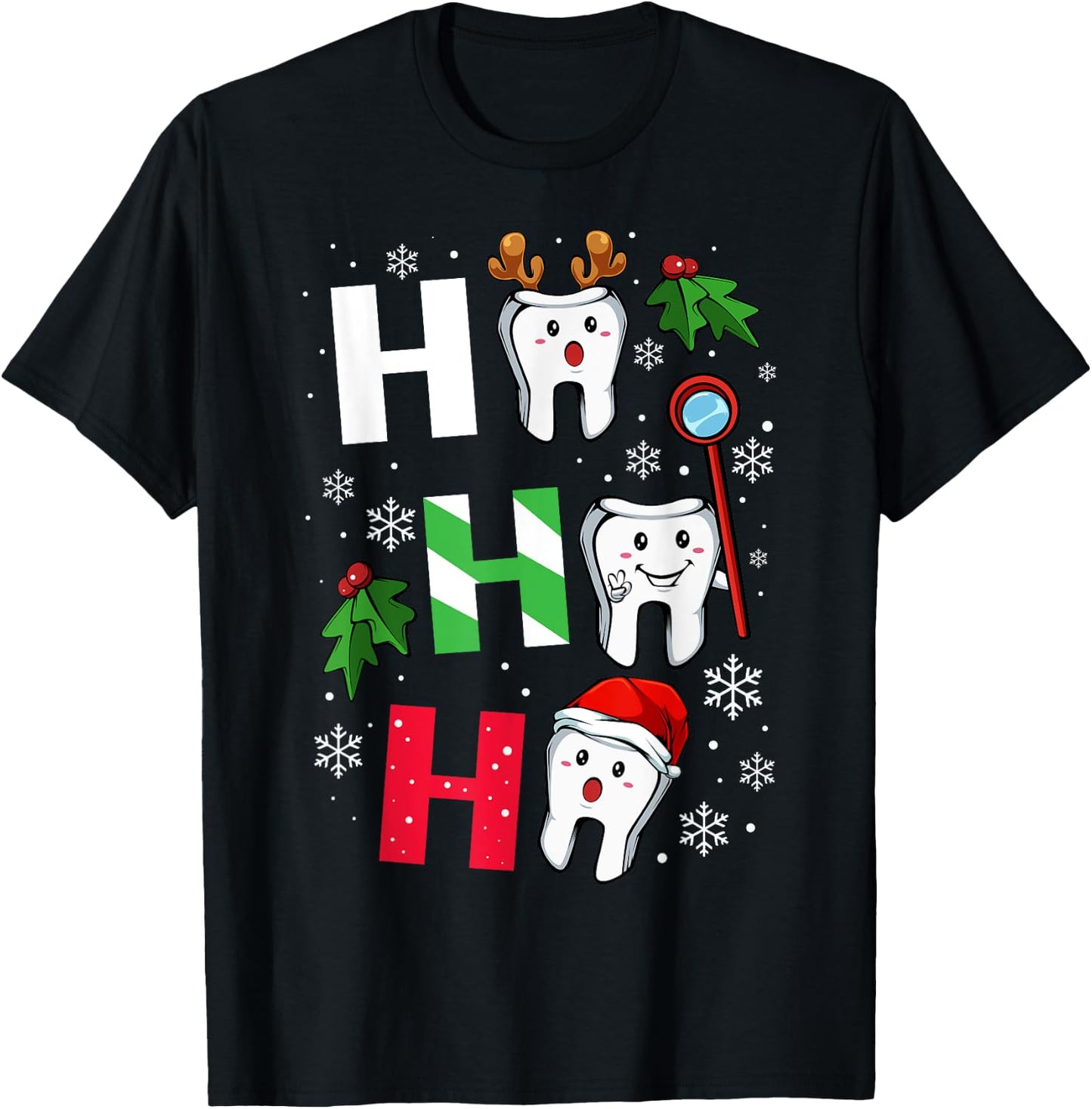 Dentist Christmas Ho Ho Ho Teeth Dental Student Merry Xmas T-Shirt - T-Shirt | Black