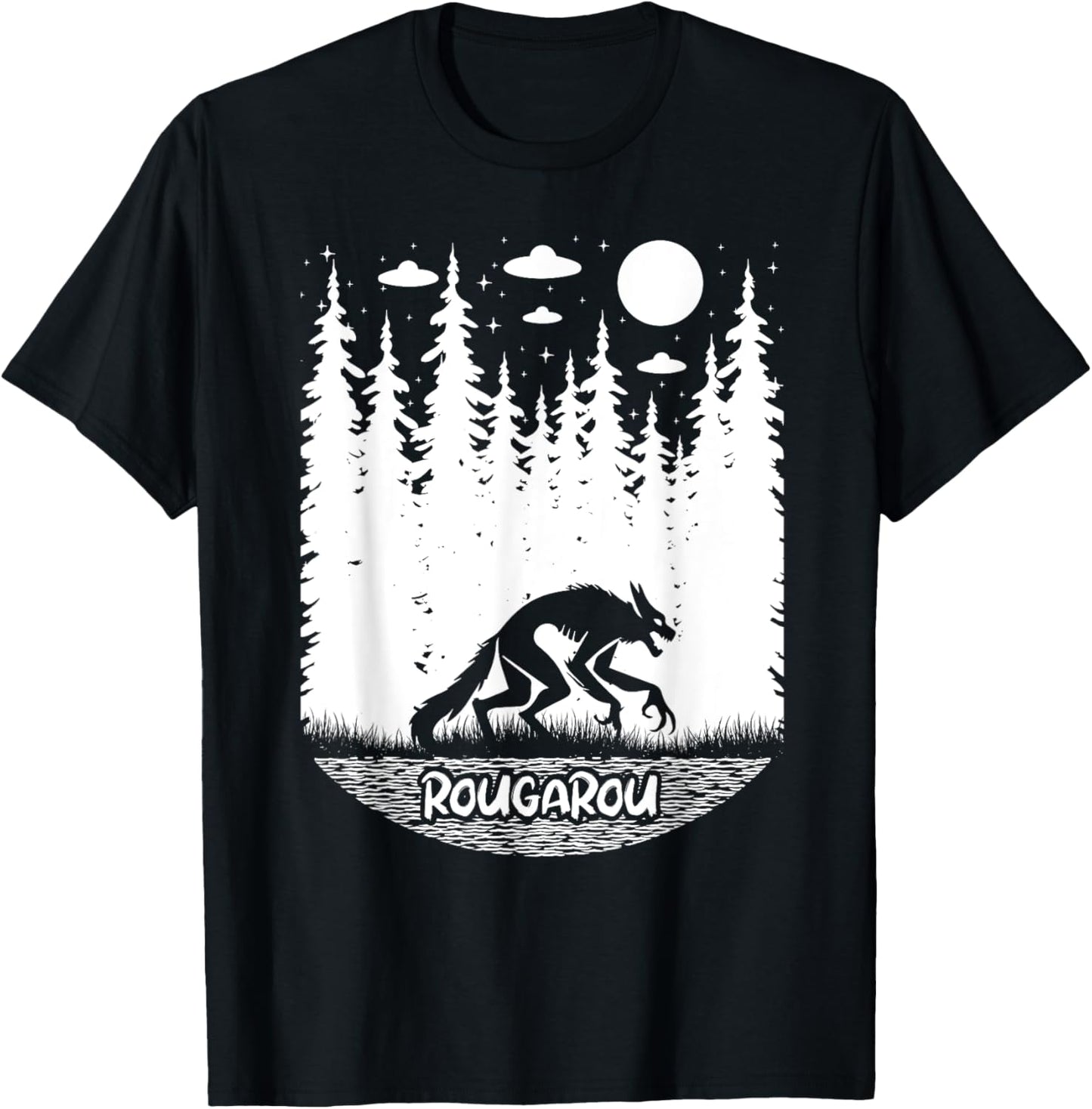 Funny Cryptid Rougarou Ufos Folklore Creature Cryptozoology T-Shirt - T-Shirt | Black
