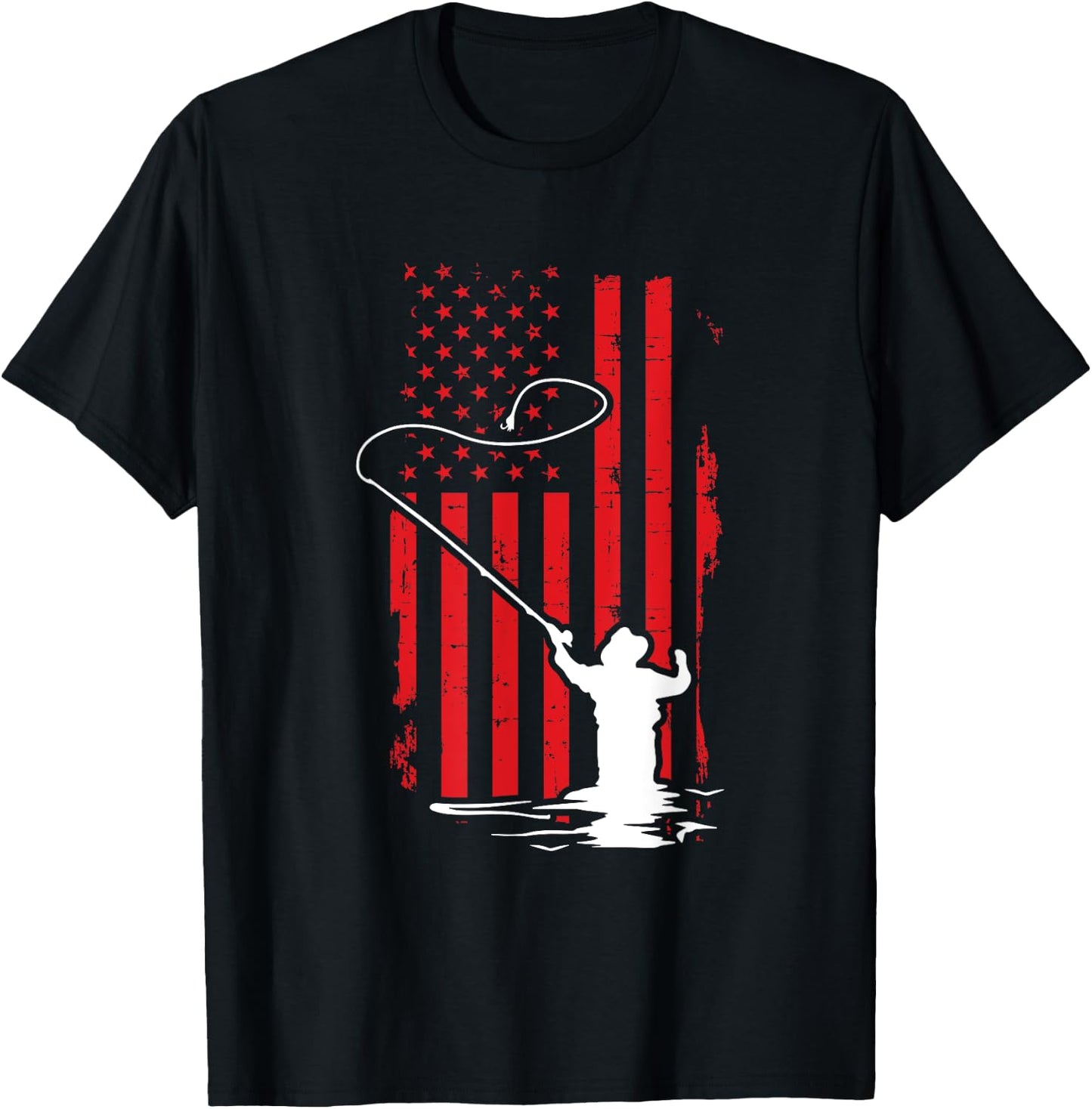 Retro American Flag Fly Fishing Gift Trout Fishing Gift Men T-Shirt - T-Shirt | Black