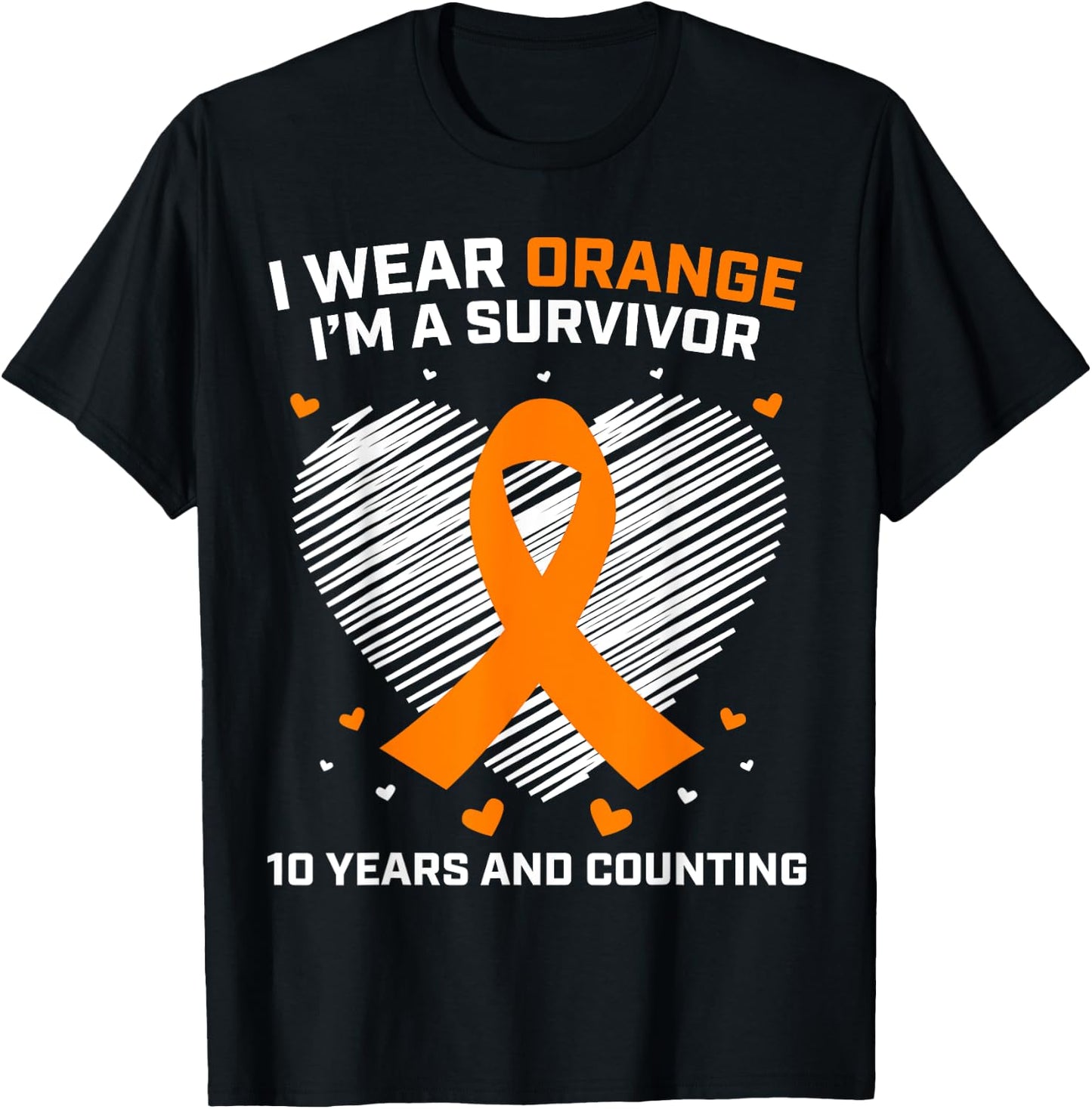 10 Year Cancer Free Leukemia Survivor Gifts Orange Awareness T-Shirt - T-Shirt | Black