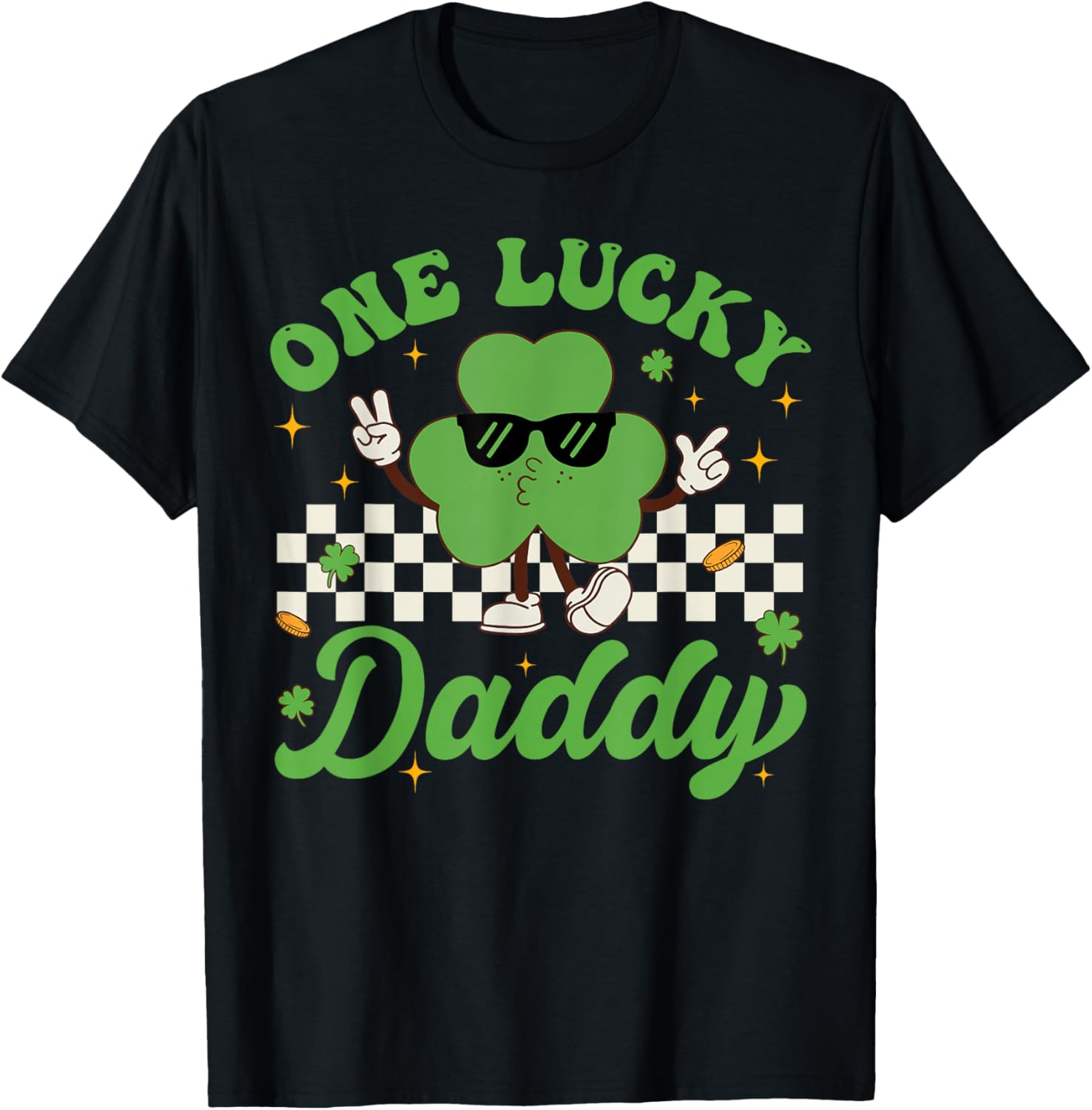 One Lucky Daddy St Patricks Day Funny Dad Father T-Shirt - T-Shirt | Black