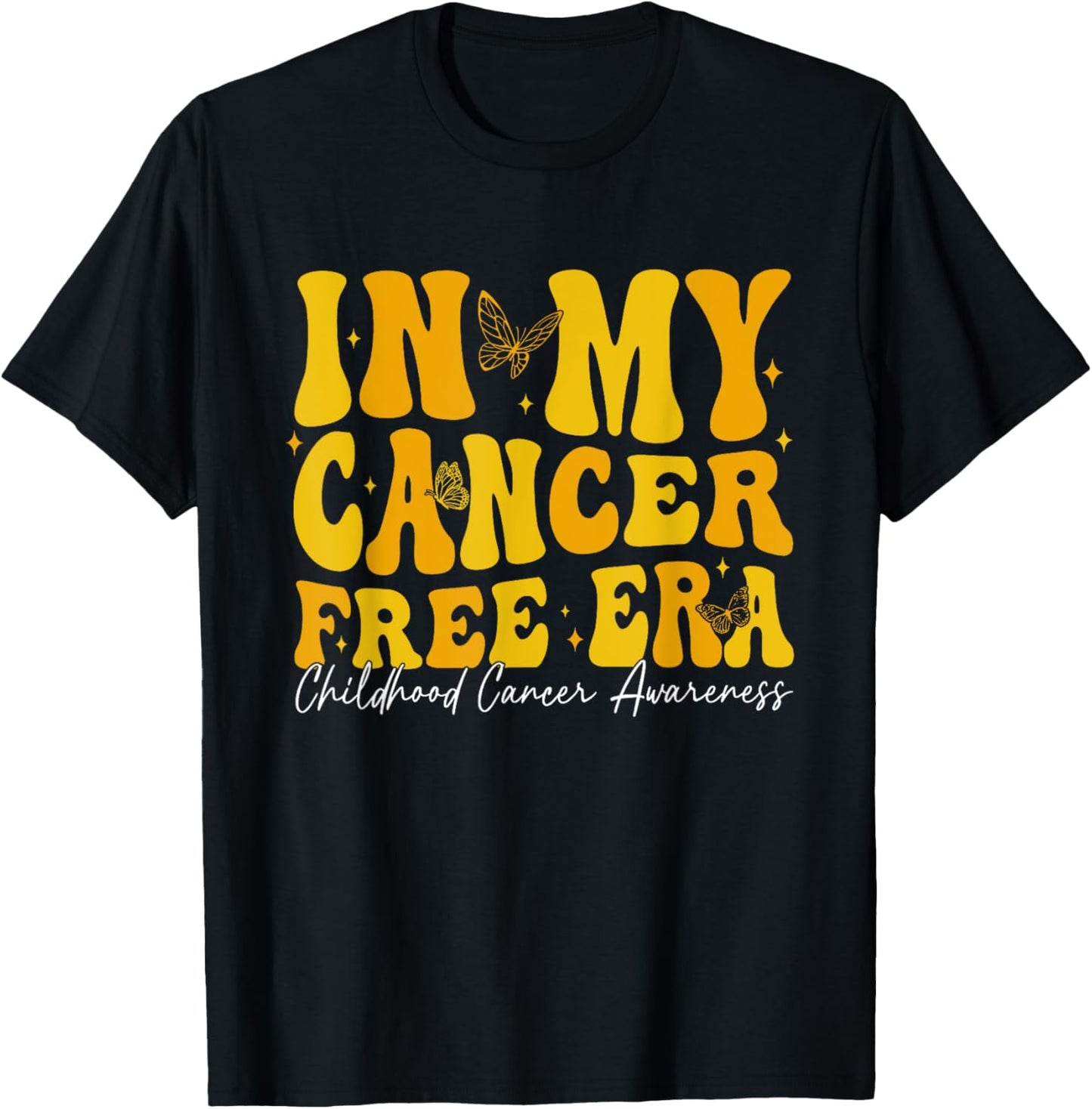 In My Cancer Free Era Childhood Cancer Awareness Gold Ribbon T-Shirt - T-Shirt | Black