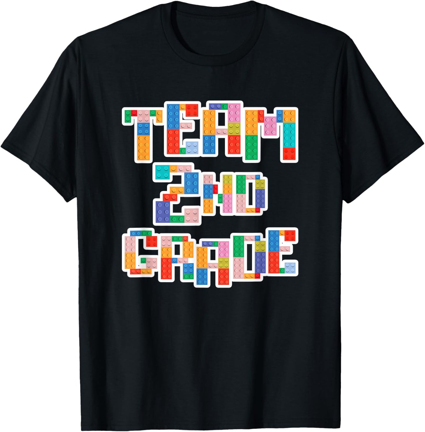 Team 2nd Grade Building Blocks Bricks Theme Teacher Team T-Shirt - T-Shirt | Black