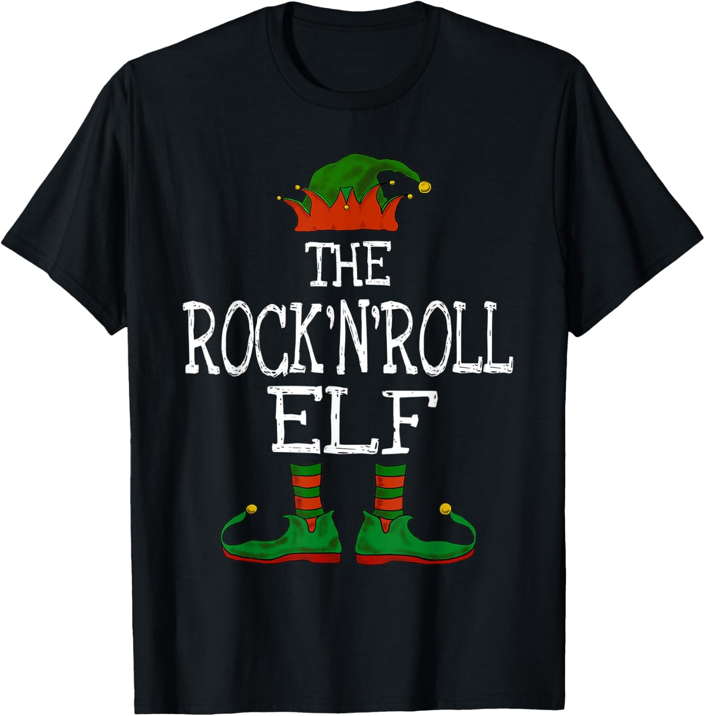 The Rock'n'Roll Elf Family Matching Funny Christmas Gift T-Shirt - T-Shirt | Black