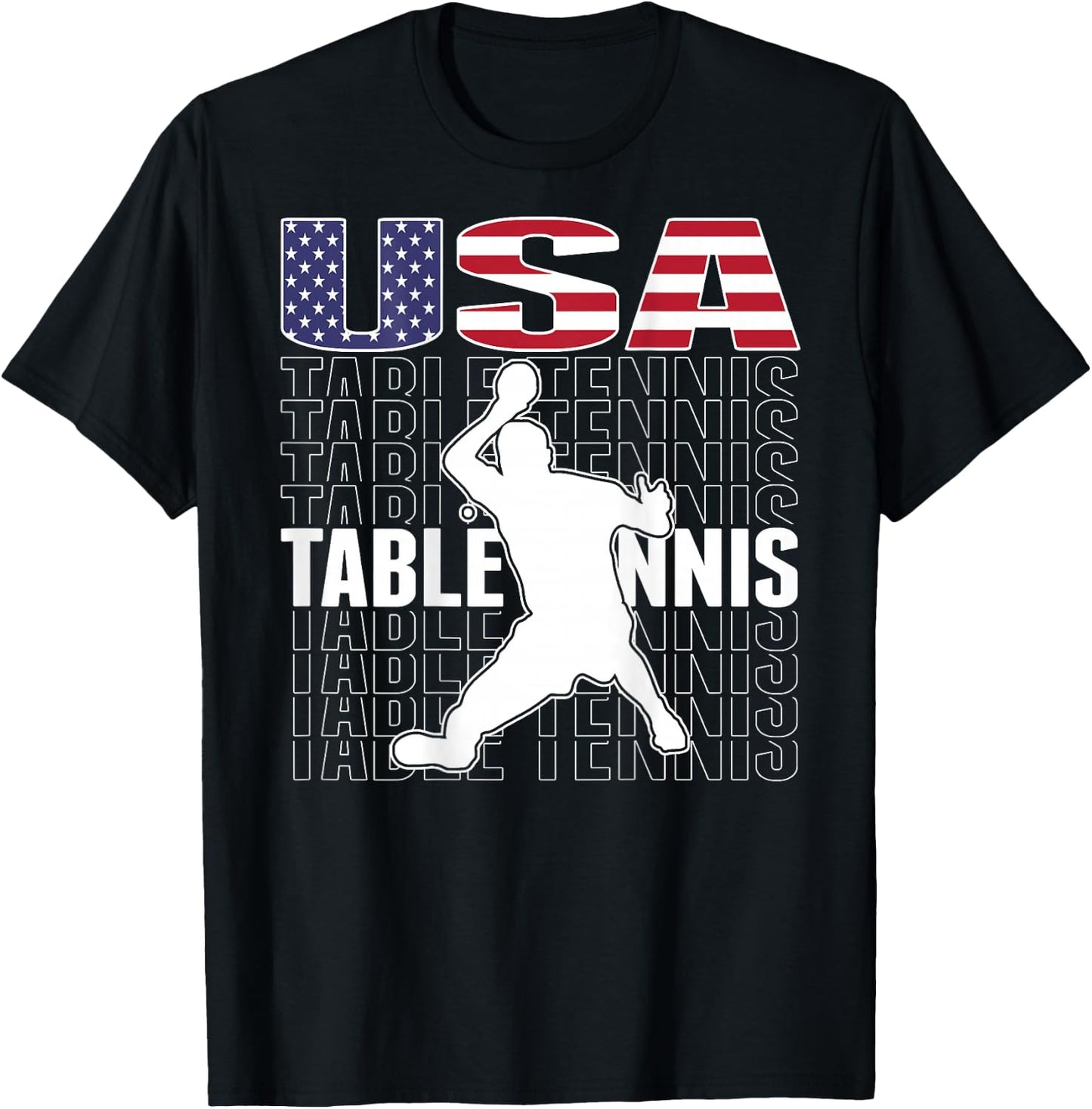 America Table Tennis Fans Jersey American Flag Ping Pong T-Shirt - T-Shirt | Black