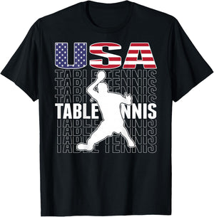 America Table Tennis Fans Jersey American Flag Ping Pong T-Shirt - T-Shirt | Black