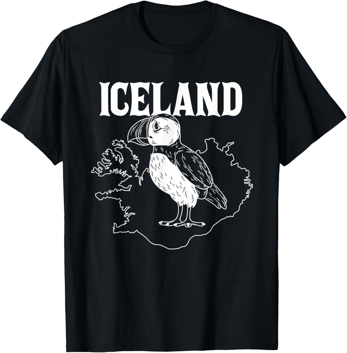 Funny Puffin Bird Iceland Map Puffins Seabirds Lovers Outfit T-Shirt - T-Shirt | Black