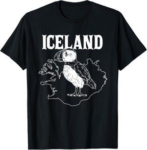 Funny Puffin Bird Iceland Map Puffins Seabirds Lovers Outfit T-Shirt - T-Shirt | Black