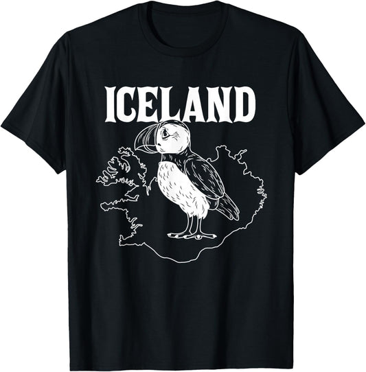 Funny Puffin Bird Iceland Map Puffins Seabirds Lovers Outfit T-Shirt - T-Shirt | Black