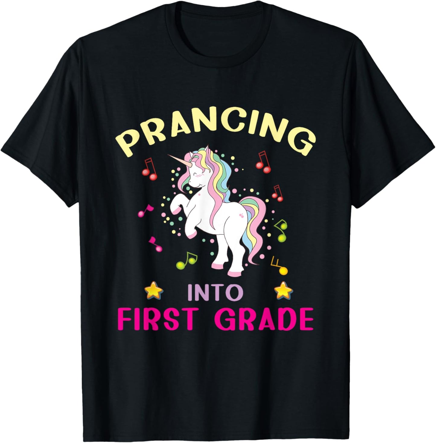 Prancing Into First Grade Unicorn Back To School T-Shirt - T-Shirt | Black