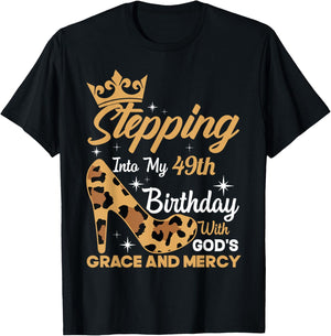 Stepping Into My 49th Birthday With Gods Grace Leopard Women T-Shirt - T-Shirt | Black