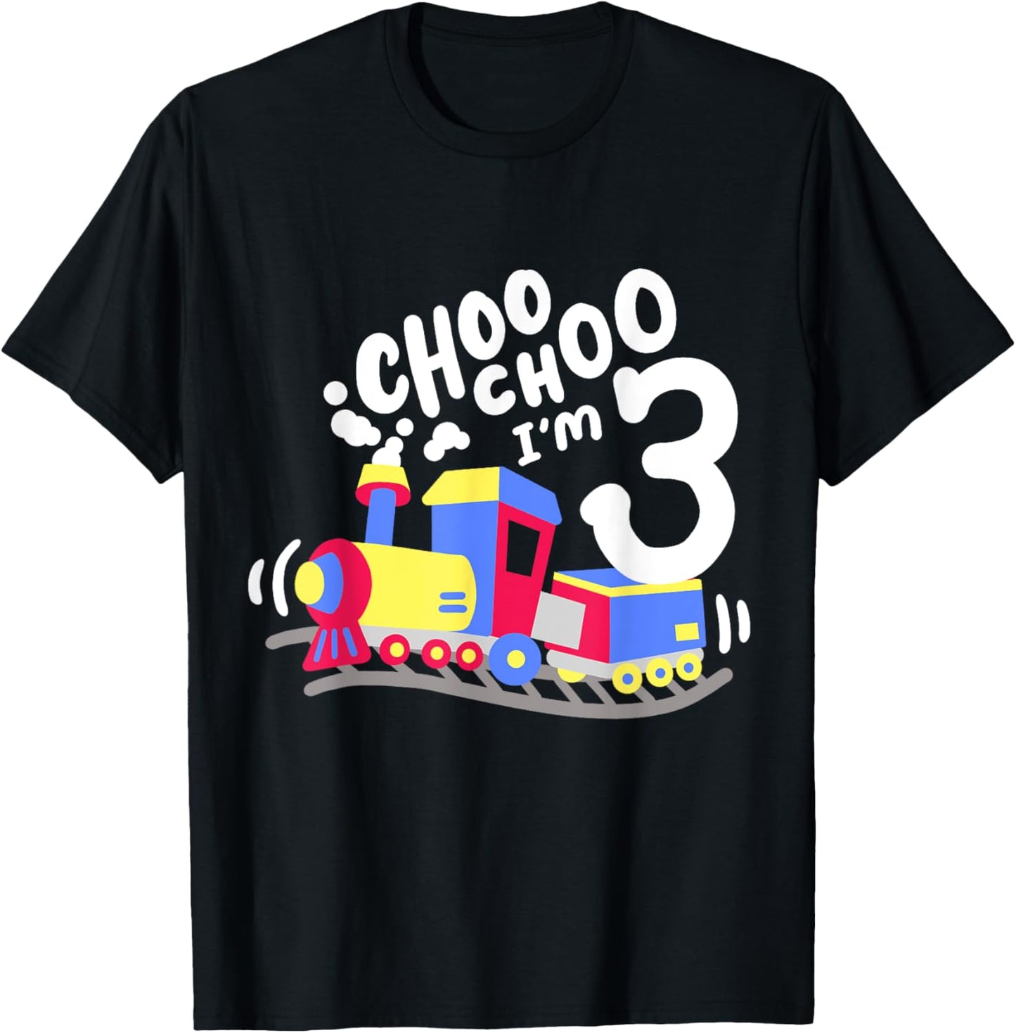 3rd Train Birthday Party Choo Choo Im 3 Three Years Old Boys T-Shirt - T-Shirt | Black