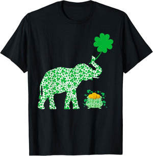 Elephant Lover Irish Shamrock Leaf Elephant St Patrick's Day T-Shirt - T-Shirt | Black