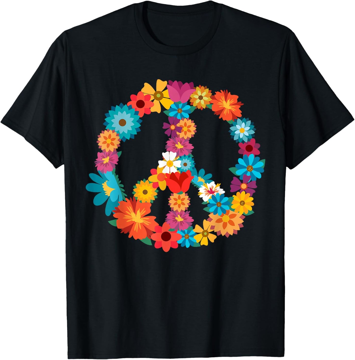 Peace Love Shirt | 60's 70's Hippie Costume Colorful Flowers T-Shirt - T-Shirt | Black